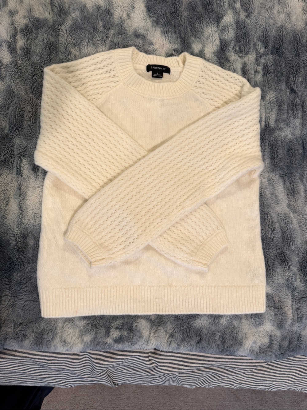 Sanctuary Cream Crewneck Cable Knit Sweater